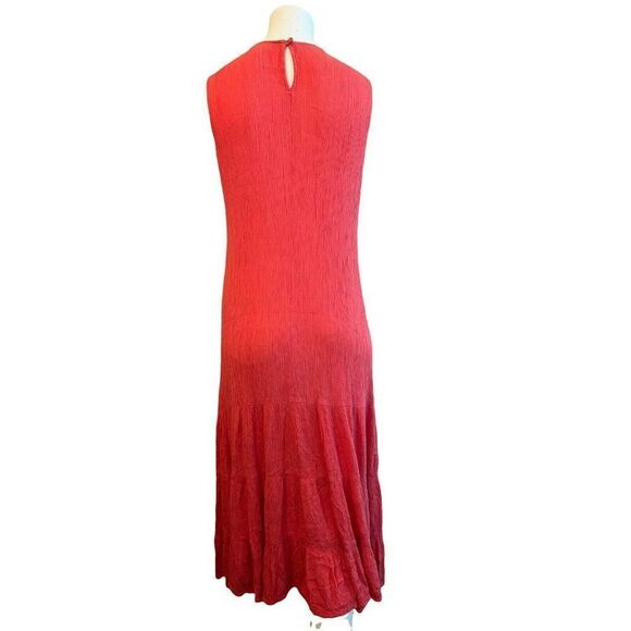 Dressbarn Size 6 Crepe Ankle Length Dress Tiered Ruffle Maxi Coral Sleeveless - Picture 2 of 4
